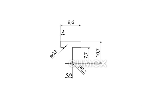 "T" Silikonprofil, 10,7x9,6/3,6mm, 45°ShA, ISO 3302-1 E2, -60°C/+180°C, transparent, 